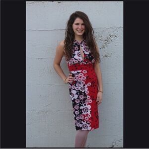 Jayli Floral Halter Dress Red Black
